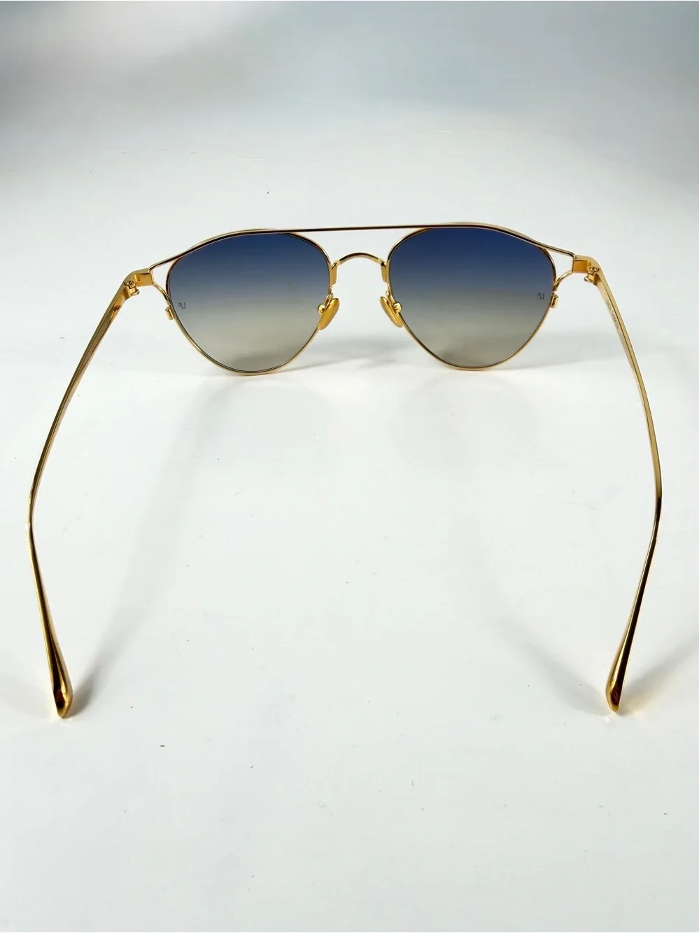Linda Farrow Omar Aviator Sunglasses Gold Blue LFL804 C7 Titanium NWT Full Set